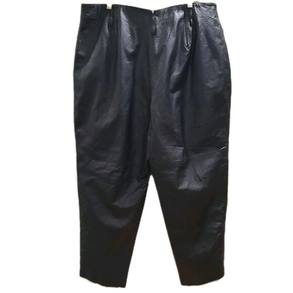 NEW Diana Marco Black Pleated High Waisted Baggy Leather Pants Tapered Leg 24W - Picture 4 of 8